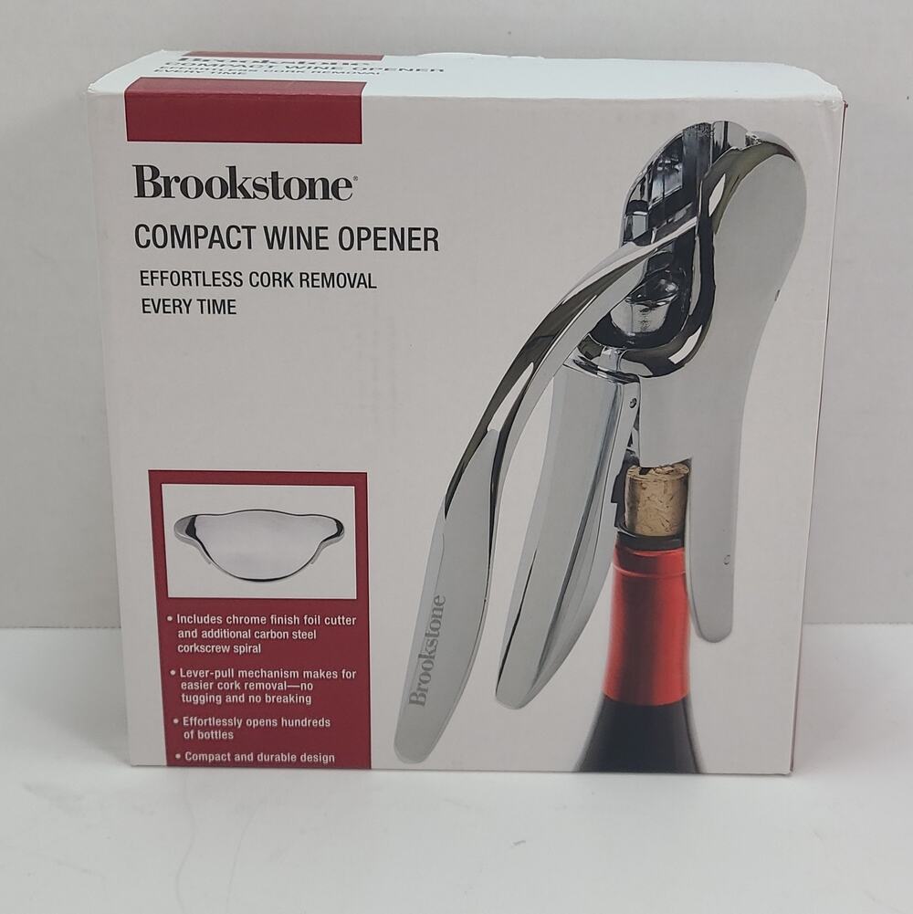 Brookstone Compact Wine Opener, Corkscrew, & Foil Cutter Set Effortless In Box